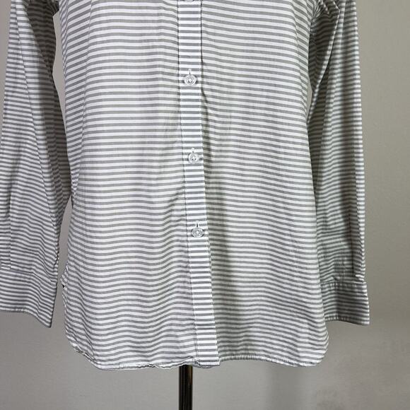 Garnet Hill Button Up Shirt Women's 8 Organic Cotton Striped White/Grey Collared - Picture 3 of 15